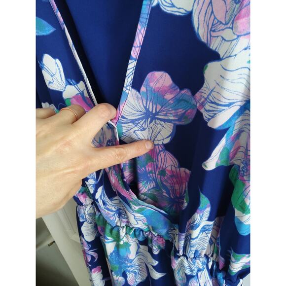 Ambar fairycore blue floral dress size S V neck asymmetrical lightweight flowy - Picture 8 of 9